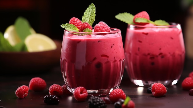 Saudável e apetitoso smoothie vermelho em copos