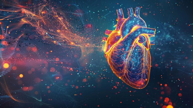 Saúde do coração conceituada através de um batimento cardíaco brilhante e força vital