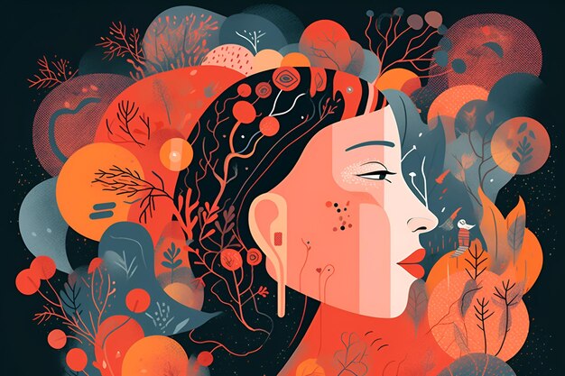 Saúde mental e conceito abstrato criativo Ilustração da cabeça feminina IA generativa