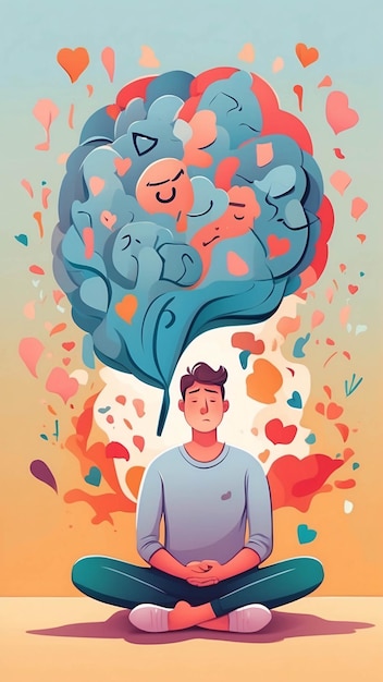 Foto saúde mental ilustração meditação paz interior cor vibrante caricatura de psicologia