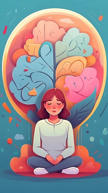 Foto saúde mental ilustração meditação paz interior cor vibrante caricatura de psicologia