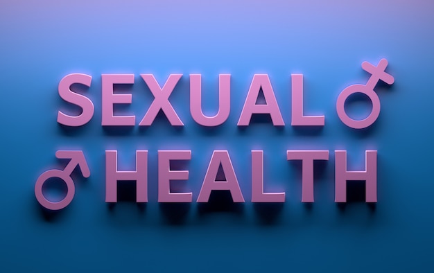 Foto saúde sexual de palavras com sinais de gênero masculino sexo feminino escrito em letras em negrito rosa em azul