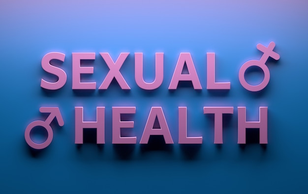 Saúde sexual de palavras com sinais de gênero masculino sexo feminino escrito em letras em negrito rosa em azul