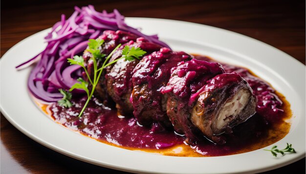 Sauerbraten delicioso prato de carne assada alemão fotografia de comida