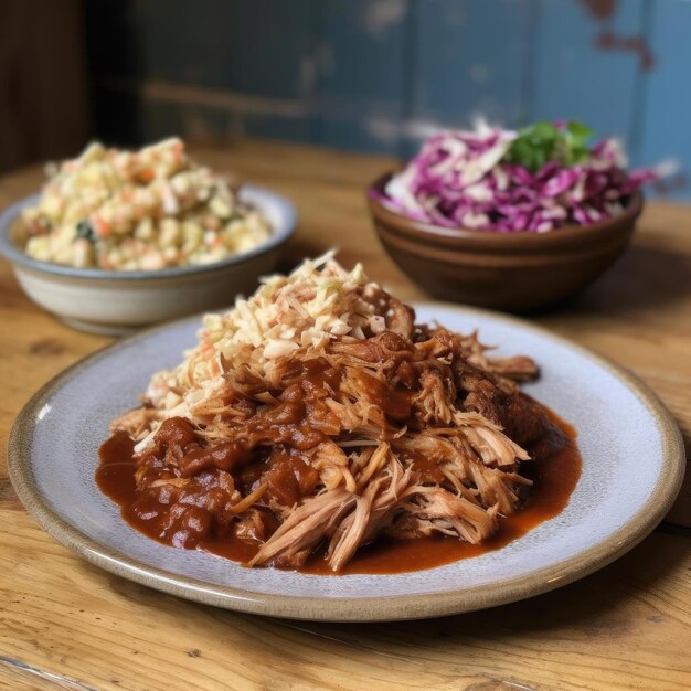 Sauerkraut mit Fleisch auf einem Holztisch