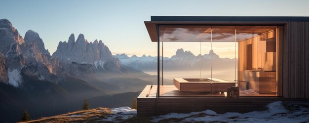 Sauna finlandesa en la cima de una montaña en los Dolomitas Alpes italianos Generativo ai