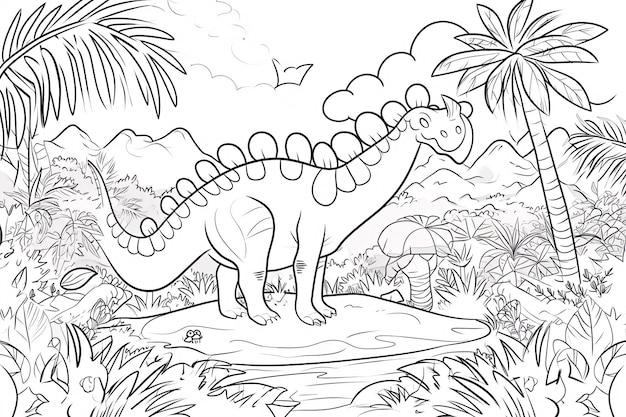 Foto sauropelta dinosauro preto e branco doodles lineares arte de linha página de colorir livro de colorir para crianças