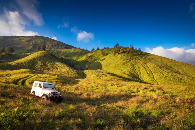 Foto savana nos vulcões do monte bromo no parque nacional bromo tengger semeru, java oriental, indonésia