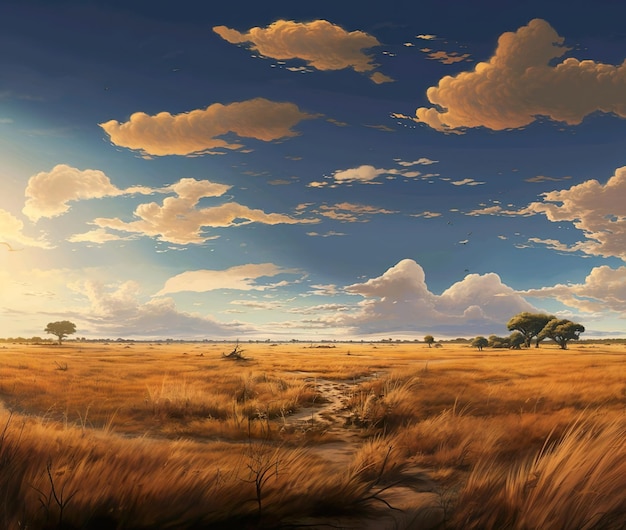 Savannenlandschaft mit Sonnenuntergang