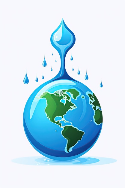 Save a Planet save a water cartoon Zeichnung auf weißem Hintergrund.