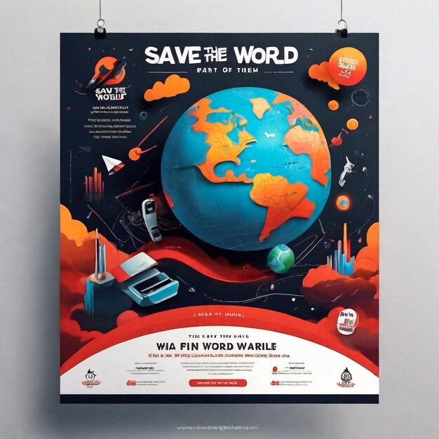 Foto save planet earth landing page template ambiente de design plano com ilustração quadrada editável ecológica para mídia social ou cartão de saudação