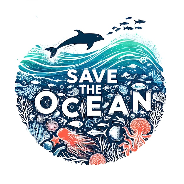 Foto save the ocean silhouette with cartoon art generated by ai
