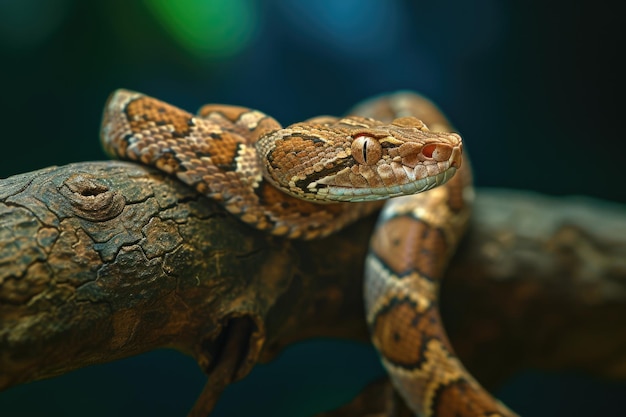 Saw Scaled Viper Snake ein giftiges Reptil auf einem Baumzweig in der Wildnis