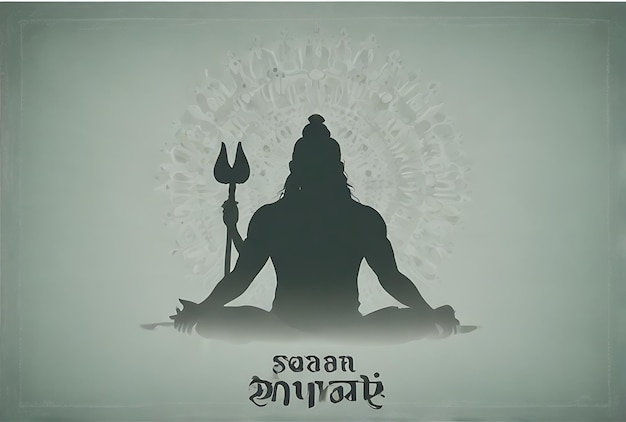 Sawan Shivratri en escritura Devanagari y una ilustración de un Shiva Linga con un trishul