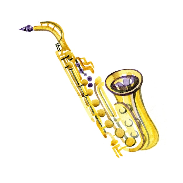 Saxofón de banda de cobre acuarela
