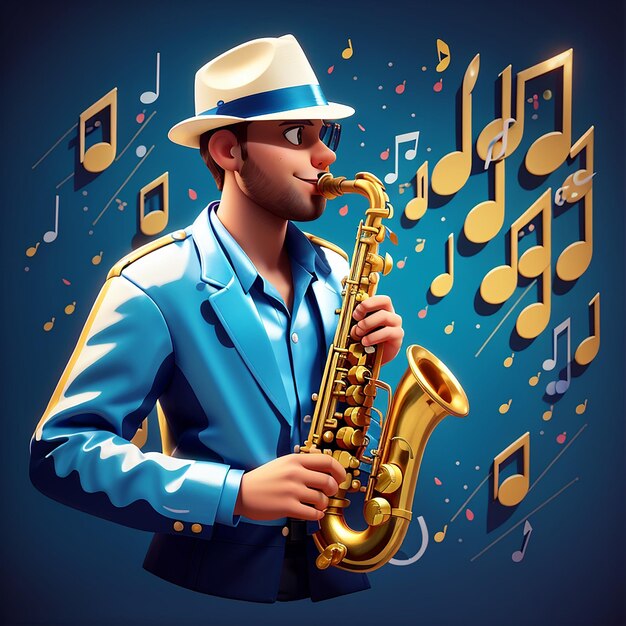 Saxofone com notas musicais Ícone vetorial de desenho animado Ilustração Ícone de instrumento musical Conceito de ícone Vector premium isolado