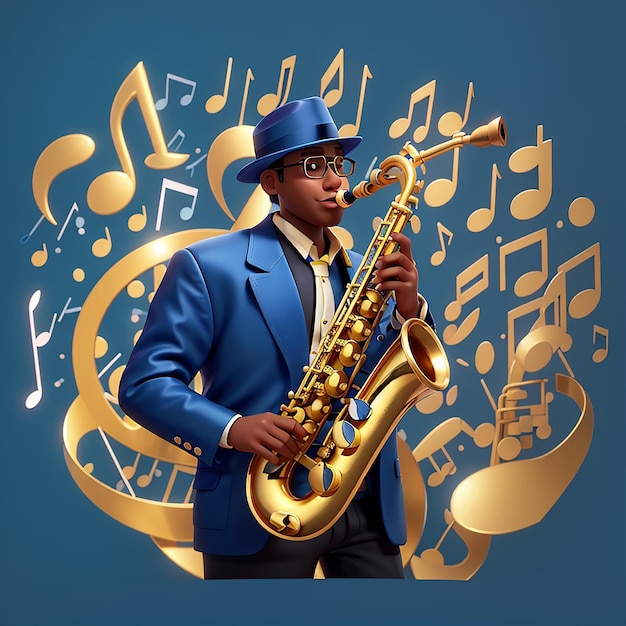 Saxofone com notas musicais Ícone vetorial de desenho animado Ilustração Ícone de instrumento musical Conceito de ícone Vector premium isolado
