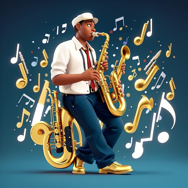 Saxofone com notas musicais Ícone vetorial de desenho animado Ilustração Ícone de instrumento musical Conceito de ícone Vector premium isolado