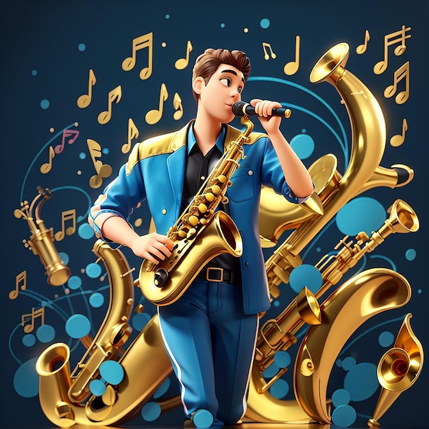 Foto saxofone com notas musicais ícone vetorial de desenho animado ilustração ícone de instrumento musical conceito de ícone vector premium isolado