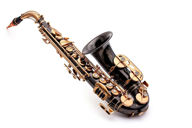 Foto saxofone isolado em fundo branco conceito de música generative ai