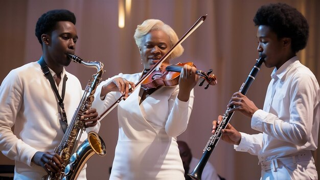 Foto saxofone tenor, violino e clarinete em branco