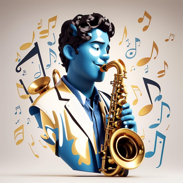 Saxophon mit Musiknoten Cartoon-Vektor-Ikon Illustration Musikinstrument-Ikon-Konzept Isolierter Premium-Vektor Flach-Cartoon-Stil