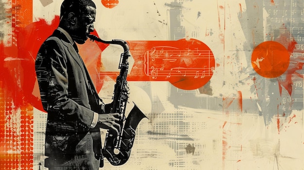 Foto saxophon-virtuos eine fusion von jazzmusik und abstraktem künstlerischem ausdruck