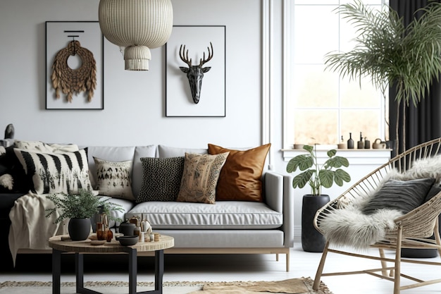 Scandi boho interiorismo de una residencia.