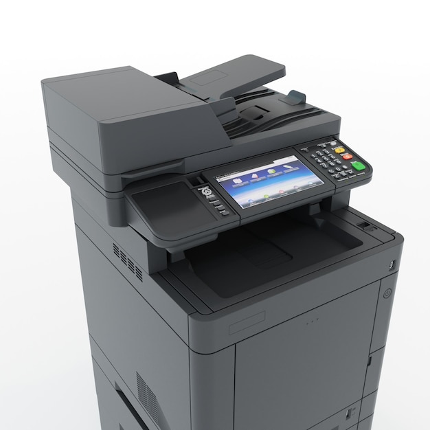 Scanner de impressora multifuncional Tecnologia profissional de escritório isolado Equipamento de computador ilustração 3D