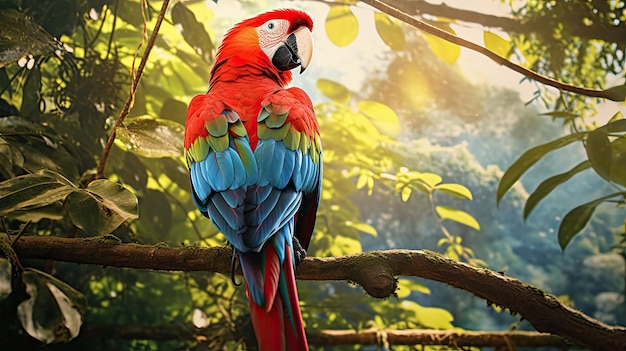 Scarlet Macaw in den Bäumen