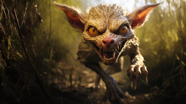 Foto scary kobold läuft durch das gras unreal engine 5 style