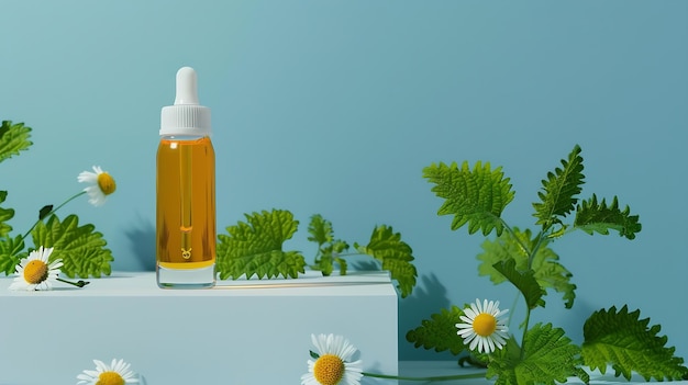 Foto scena de maquete com garrafa vazia de extrato de feverfew tem propriedades antioxidantes garrafa de ia generativa