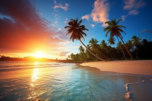Foto scena de praia ao pôr-do-sol para viagens inspiradoras