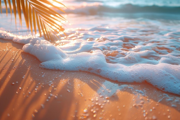 Scena de praia tranquila com areia macia e ondas calmas