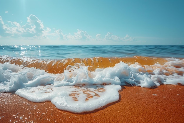 Scena de praia tranquila com areia macia e ondas calmas