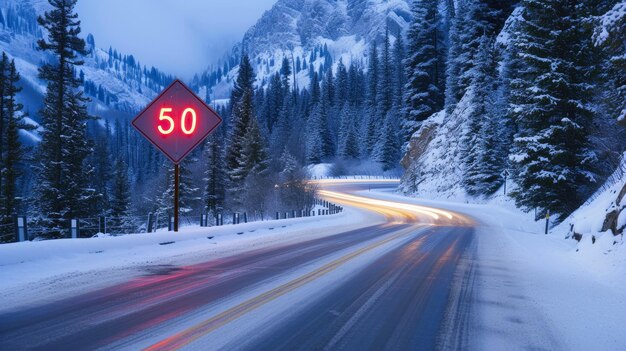 Foto scenic mountain drive limito de 50 millas por hora para viajes seguros