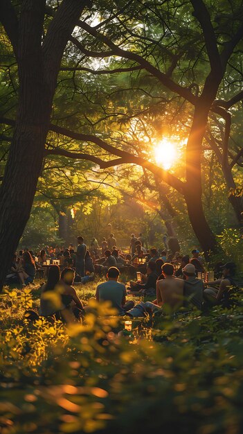 Foto scenic park mit bitcoin-enthusiasten, die sich für ein meetup versammeln foto von trending poster hintergrund