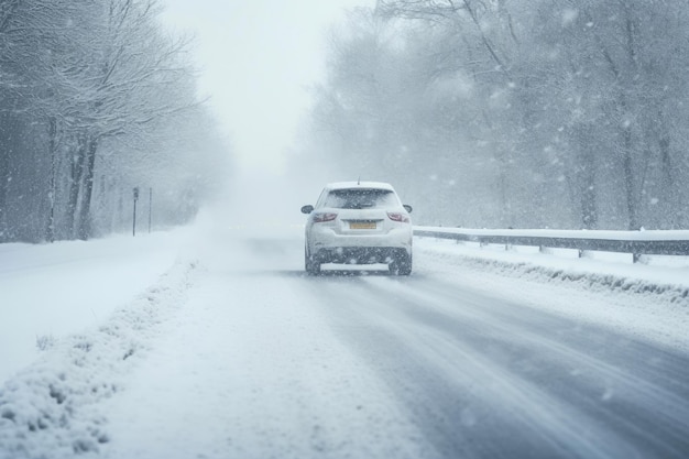 Foto scenic winter drive suv inmitten von schneefall