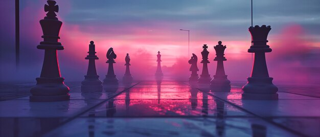 Foto schach-schlacht gegen den himmel strategisches spiel von macht und intelligenz twilight of decision