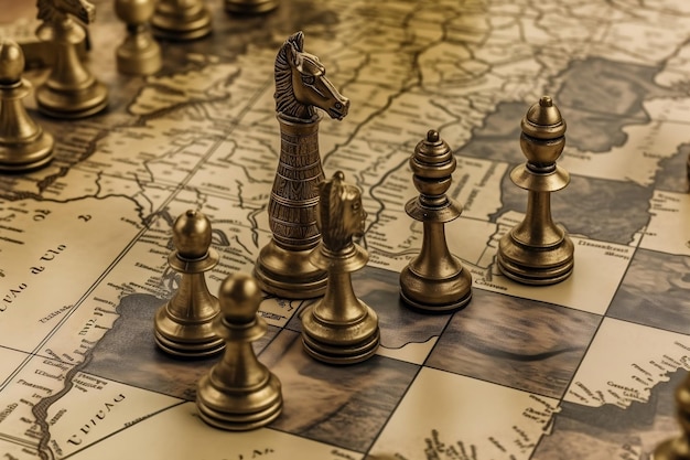 Schachfiguren auf der Karte Banner Generative Ai
