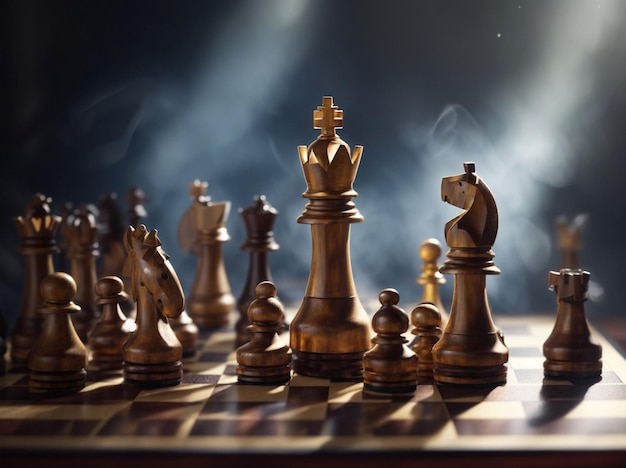 Schachfiguren auf einem Schachbrett mit dem König an der Spitze