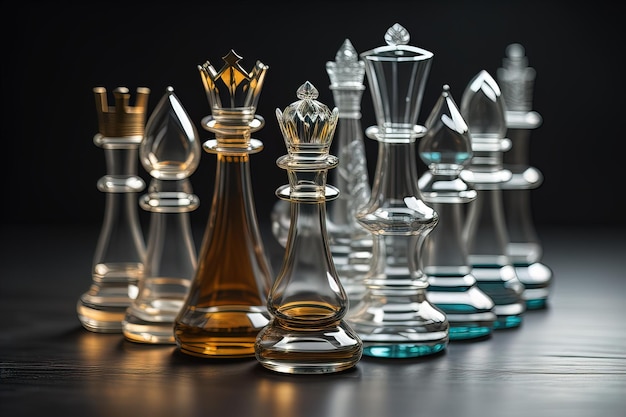 Schachfiguren aus Glas auf einem dunklen Hintergrund das Konzept der Geschäftsstrategie ai generativ