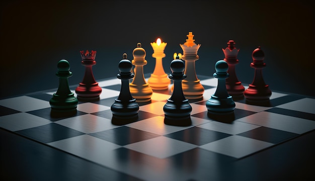 Schachspiel auf einem Schachbrett, luxuriöses Schachspiel, fotogenerative KI