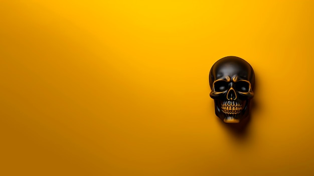 Schädel auf gelbem Hintergrund mit Kopierraum Minimalistisches Halloween-Konzept