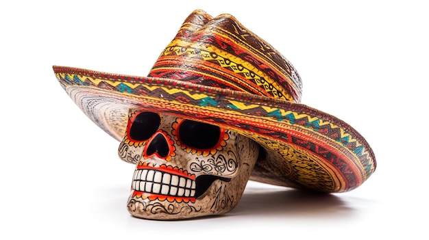 Schädel, der einen mexikanischen Sombrero trägt Traditionelle Feier Mexikos Generative ai