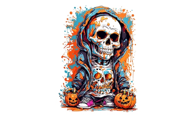 Schädel-Illustration mit farbigem Halloween-Konzeptbild