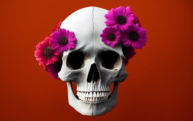 Schädel mit Blumen gespenstisch kreativ für Dia de Los Muertos Tag der Toten Halloween