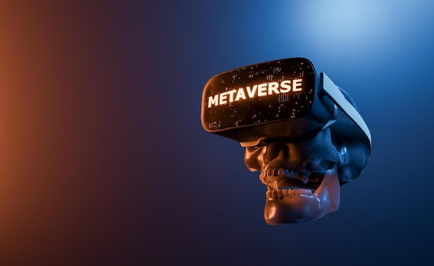 Schädel mit Metaverse-VR-Brille