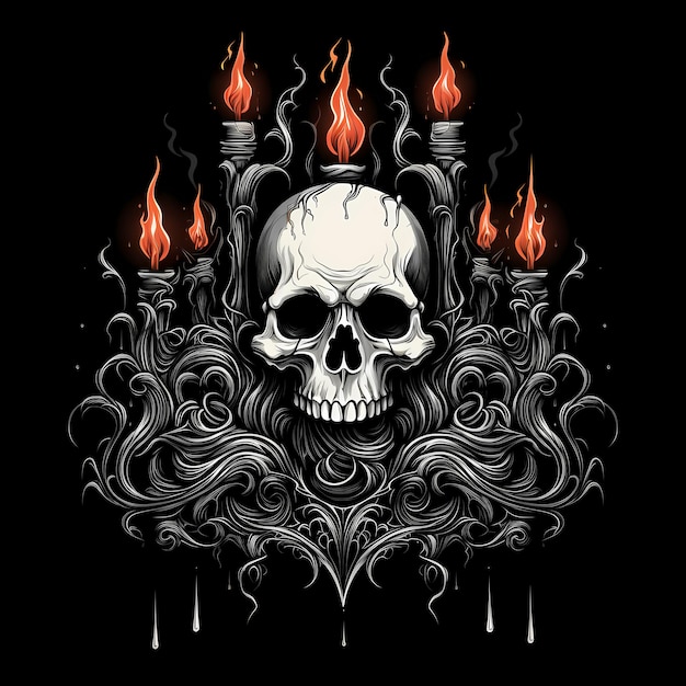 Schädel und Kerzen feuern Tattoo-Design-Illustration ab