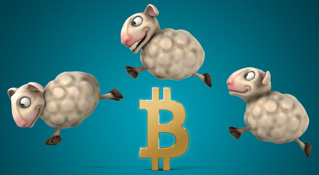 Foto schaf- und bitcoin-animation